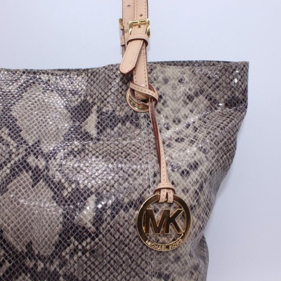 Michael Kors Glazed Embossed Python Tote Purse Bag. Vachetta Trim W/18k Gold New - Picture 7 of 13